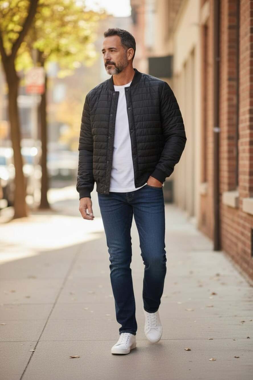 George Men's Puffer Jacket Navy Blue Zipper Pockets